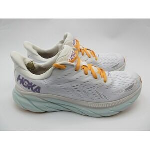 Hoka One One Clifton 8 Shoes Womens Size 8.5 White Orange Mint Cushioned Running
